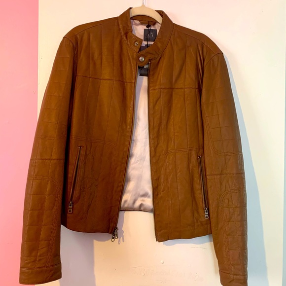 Armani exchangeVery pretty real leather jacket, unisex, New with tag ,size M - Picture 1 of 4